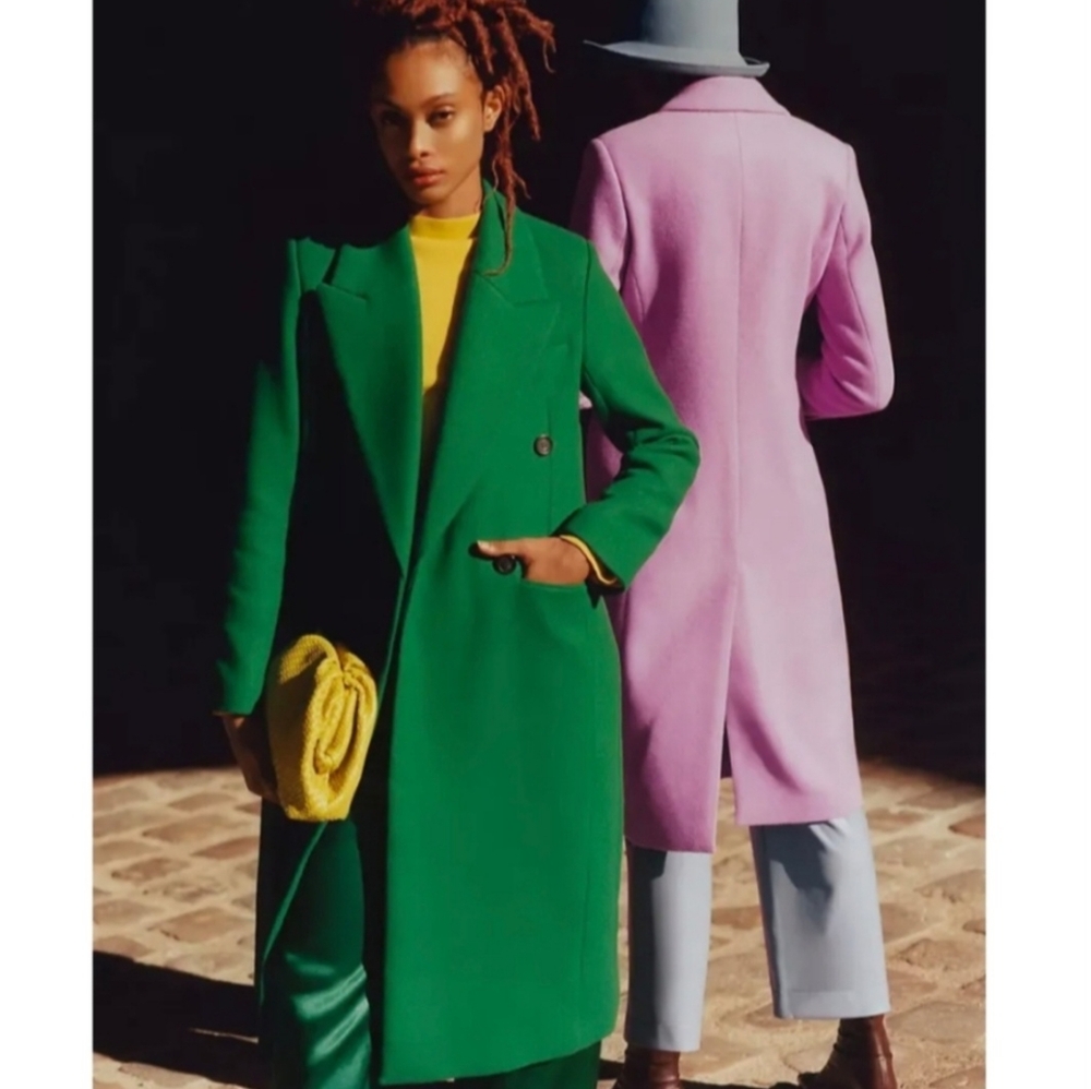 Avec Les Filles Doble Breasted Wood Blend Mid Long Green Coat